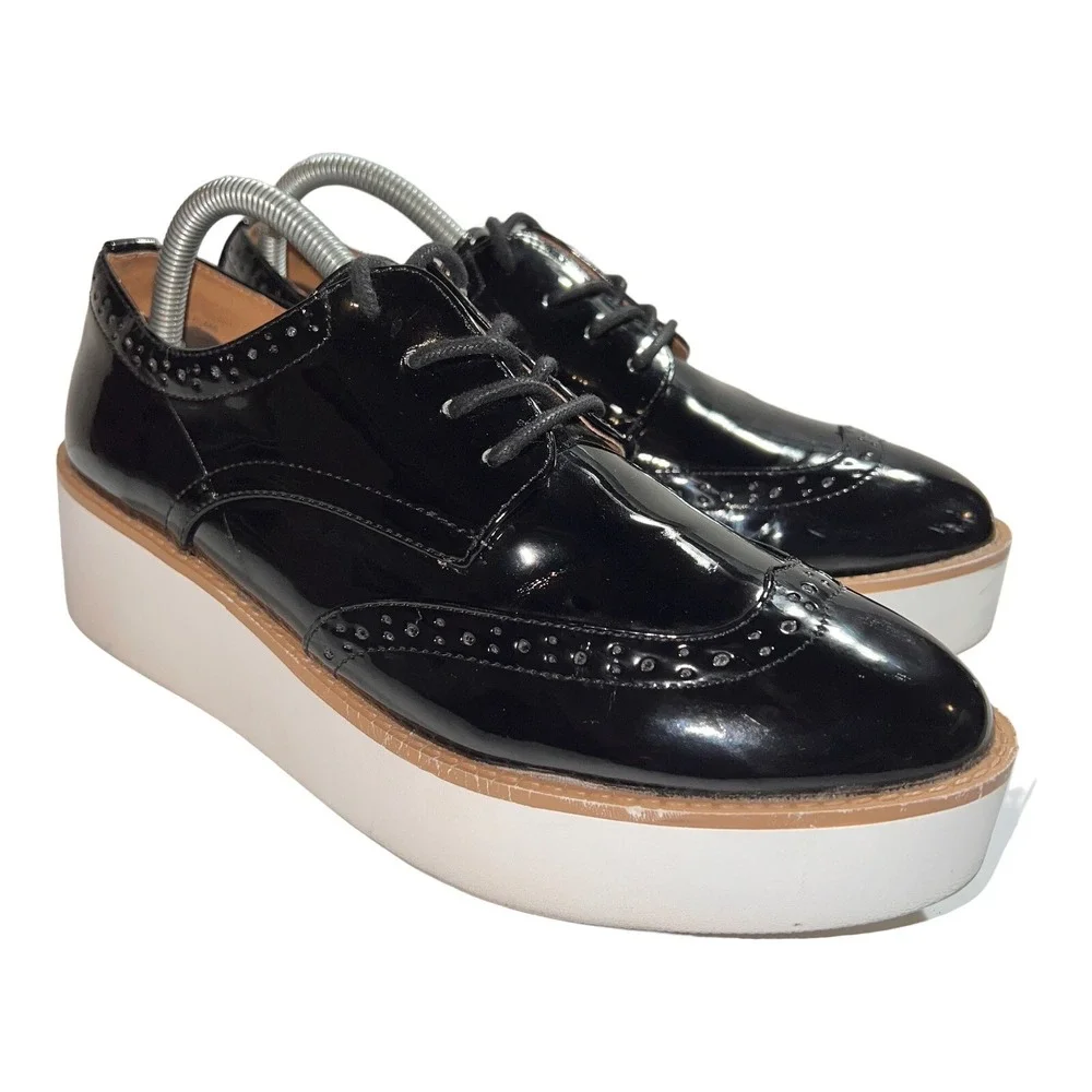 Madden Girl G-class Oxfords Platform Shoes Size 9.5 M Black Glossy